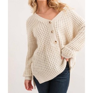 Women's Henley Waffle Textured Sweater - Plus - And The Why - 1 of 4