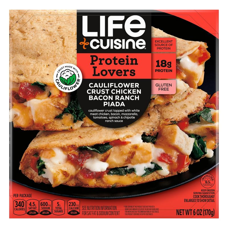 Life Cuisine Protein Lovers Gluten Free Frozen Cauliflower Crust Chicken Bacon Ranch Piada - 6oz, 1 of 11