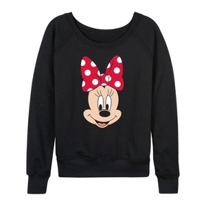 Women's - Disney - Minnie Mouse Face Lightweight French Terry Wide Neck Long Sleeve Shirt - 1 of 4