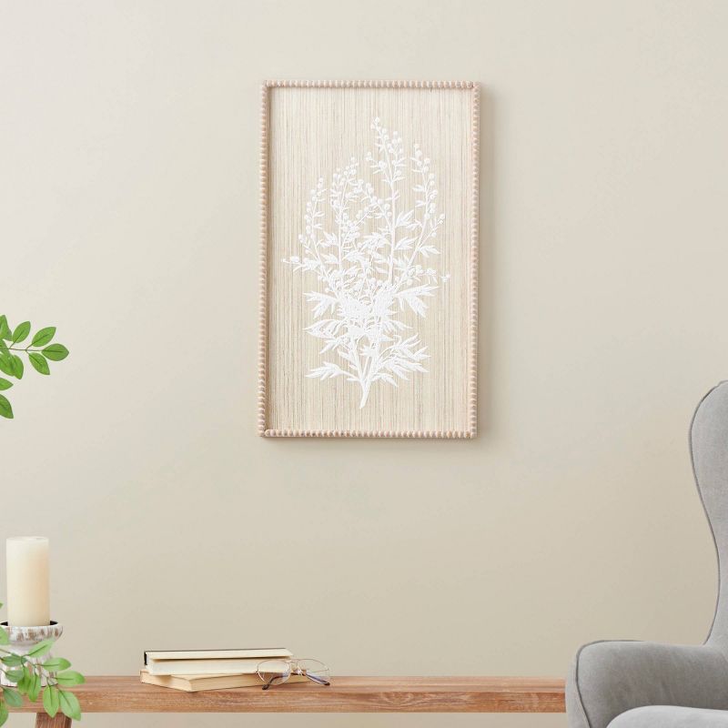Olivia &#38; May 24&#34;x15&#34; Wood Floral Textured Wall Decor with White Painted Accents and Beaded Frame Cream, 2 of 8