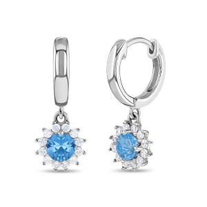 Girls' CZ Flower Dangle Huggie Hoop Sterling Silver Earrings - In Season Jewelry - 1 of 4