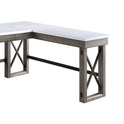 67" Weathered Gray Marble Top Corner Writing Desk with Drawer