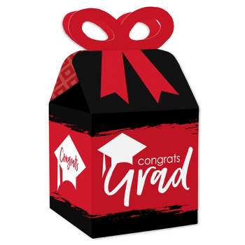 Big Dot of Happiness Red Grad - Best is Yet to Come - Square Favor Gift Boxes -  Red Graduation Party Bow Boxes - Set of 12