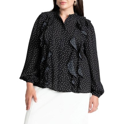 ELOQUII Women's Plus Size Ruffle Detail Blouse