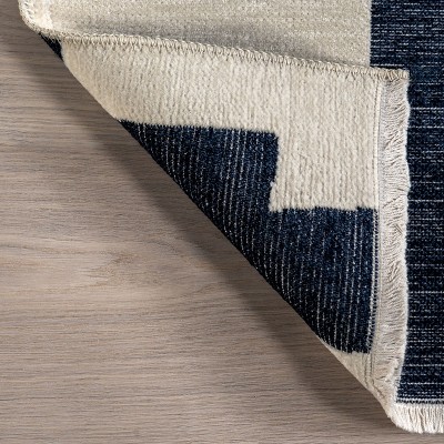 Viktoria Navy and White Geometric Reversible Washable Rug