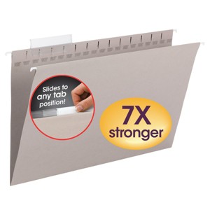 Smead TUFF  Hanging File Folder with Easy Slide  Tab,1/3-Cut Sliding Tab,  Legal Size, Steel Gray, 18 per Box (64093) - 1 of 4