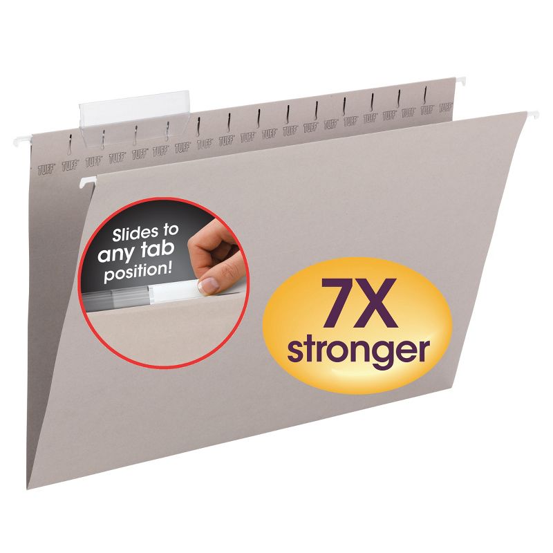 Smead TUFF  Hanging File Folder with Easy Slide  Tab,1/3-Cut Sliding Tab,  Legal Size, Steel Gray, 18 per Box (64093), 1 of 6
