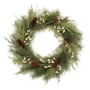HomeRoots 29" Green And Brown Christmas Pine Artificial Wreath - 1 of 4