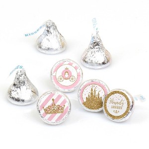 Big Dot of Happiness Little Princess Crown - Baby Shower or Birthday Party Round Candy Sticker Favors - Labels Fits Chocolate Candy (1 sheet of 108) - 1 of 4