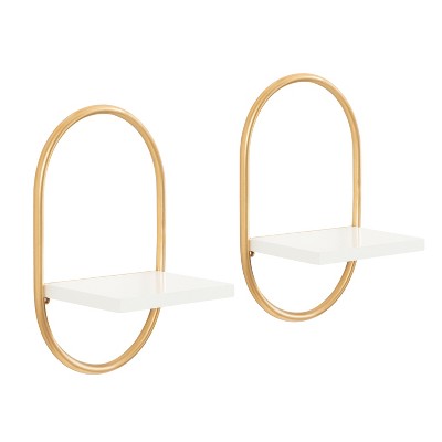 White and Gold Modern Floating Wall Shelves Set of 2