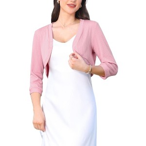 INSPIRE CHIC Women's 3/4 Sleeve Collarless Bolero Open Front Causal Cropped Curve Hem Shrugs - 1 of 4