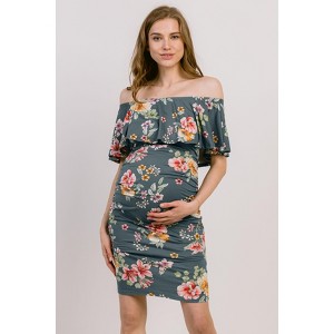 Hello Miz Women's Fitted Ruffle Off Shoulder Maternity Dress - 1 of 4