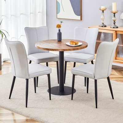 5-Piece Dining Set with Round Table and 4 PU Armless Chairs