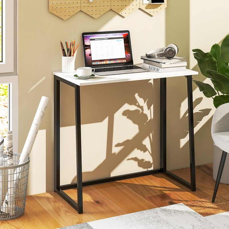 Costway Folding Computer Desk No Assembly Study Writing Table for Small Spaces Walnut/Black/Brown/White/Natural, 5 of 11