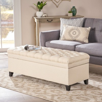 CAVINAS Velvet Storage Ottoman Bench with Curved Arms and Wood Tapered Legs,Upholstered Storage Ottoman,Storage Benches for Living Room,Bedroom
