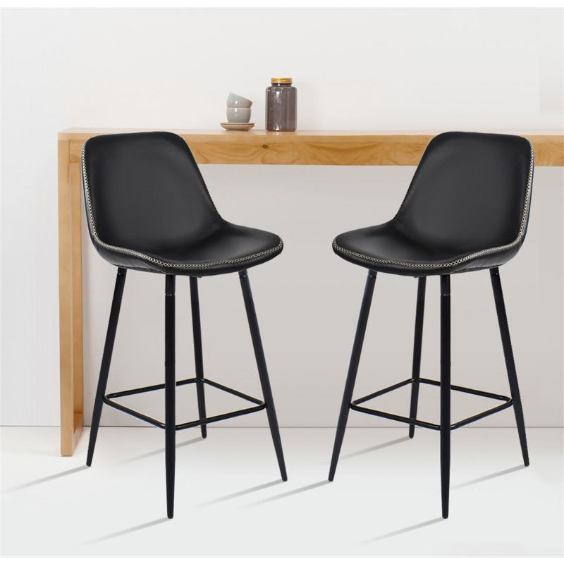 26" Edmund Upholstered Faux Leather Counter Height stool (Set Of 2) -The Pop Maison, 4 of 11