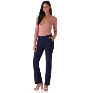 Rekucci Women's Smart Stretch Straight Leg Dress Pants with Zipper Closure – Office to Evening Wear - Navy, 14 - 1 of 4