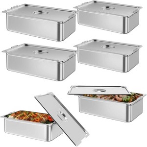 Acekool 6-Pack Full Size Steam Table Pans, 2.5" Deep Commercial Stainless Steel Hotel Pans with Handles, Anti-Jam Design - 1 of 4