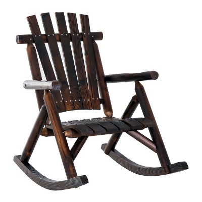 Outsunny Outdoor Rustic Adirondack Rocking Chair Fir Wood Log Slatted Design Patio Rocker for Porch Garden Lounging