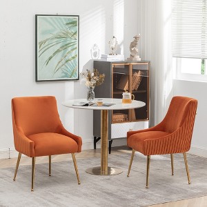 SEYNAR Modern Glam Boucle Pleated Velvet Dining Chair or Vanity Chair Set of 2 with Rear Handle - 1 of 4