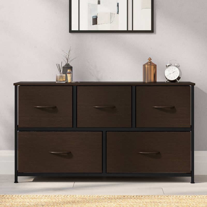 Emma and Oliver 5 Drawer Storage Dresser with Cast Iron Frame, Wood Top, and Easy Pull Fabric Drawers with Wooden Handles, 4 of 12