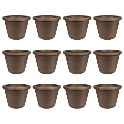 The HC Companies 24 Inch Classic Durable Plastic Flower Pot Container Garden Planter with Molded Rim and Drainage Holes, Chocolate Brown (12 Pack)