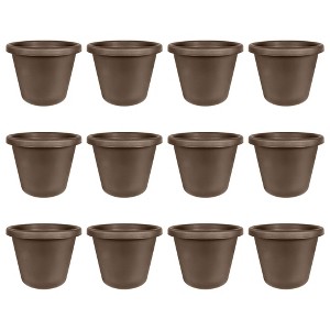 The HC Companies 24 Inch Classic Durable Plastic Flower Pot Container Garden Planter with Molded Rim and Drainage Holes, Chocolate Brown (12 Pack) - 1 of 4