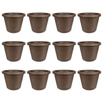 The HC Companies 24 Inch Classic Durable Plastic Flower Pot Container Garden Planter with Molded Rim and Drainage Holes, Chocolate Brown (12 Pack)
