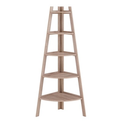 63 x 26.5 Five-Tier Pyramid Corner Ladder Shelf Weathered Oak - Danya B.