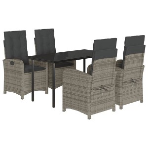 vidaXL 5 Piece Gray Patio Dining Set - PE Rattan with Cushions & Adjustable Backrests, Tempered Glass Tabletop for Garden/Backyard - 1 of 4