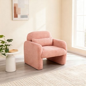 KTMBDW Modern Accent Chair with Pillow, Teddy Upholstered Arm Single Sofa, Cozy Fluffy Reading Chair for Living Room, Bedrooms, Corner, Study - 1 of 4