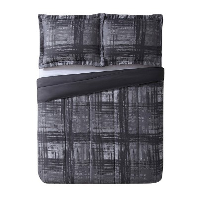 Full Gray Reversible Microfiber Plaid Comforter Set