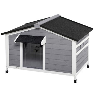 Skyzone Weather-Resistant Fir Wood Outdoor Dog House with Openable Roof, Removable Bottom, Windows, - 1 of 4