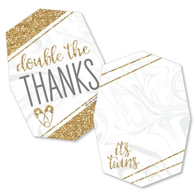 Big Dot of Happiness It's Twins - Shaped Thank You Cards - Gold Twins Baby Shower Thank You Note Cards with Envelopes - Set of 12