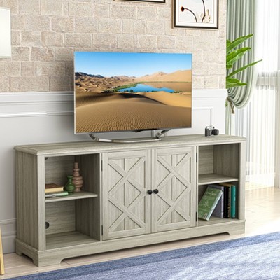 Gray 70" Farmhouse TV Stand with Cabinet and Shelves