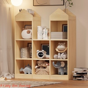 Nursery Toy Storage Organizer 8-Cubby Kids Bookshelf Natural Bookcase Toddlers Playhouse Cabinet Shelf for Boys Girls Wooden Cubby Storage Toy Shelf - 1 of 4