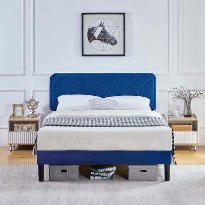 VECELO Bed Frame Premium Upholstered Platform with Height Adjustable Headboard