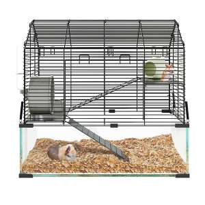 Glass Hamster Cage with Metal Frame - Includes Cage Body, 2 Platforms, 2 Ladders, Connectors, Wheel, Water Bottle, Bowl, 6Mm Tempered Glass Tank - 1 of 4