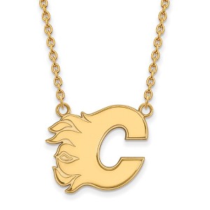 Black Bow Jewelry 14k Yellow Gold Plated Sterling Silver Calgary Flames NHL Necklace 18 Inch - 1 of 4