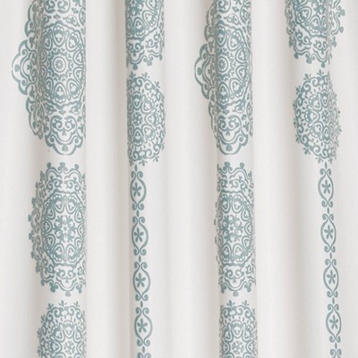 Blue Polyester Medallion Room Darkening Curtain Panels