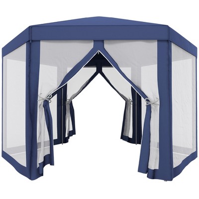 Outsunny 13' x 11' Outdoor Party Tent Hexagon Sun Shelter Canopy with Protective Mesh Screen Walls & Proper Sun Protection