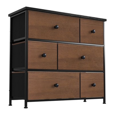 Image of REAHOME 6 Drawer Steel Frame Storage Organizer Narrow Dresser Chest with Durable MDF Top, Adjustable Feet, and Wall Safety Attachment, Espresso