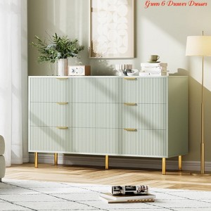 Entryway 6 Drawer Dresser, Modern 6 Drawer Dresser for Bedroom with Gold Handle and Large Drawer, Wood Double Chest of Drawers and Storage Organizer - 1 of 4