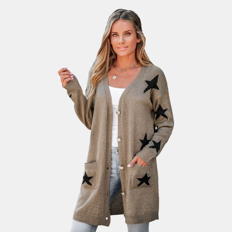 Women's Star Print Button-Front Cardigan - Cupshe, 1 of 9