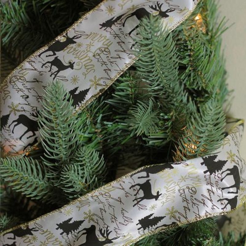 Northlight White and Black Playful Reindeer Christmas Wired Craft Ribbon 2.5" x 10 Yards, 3 of 4