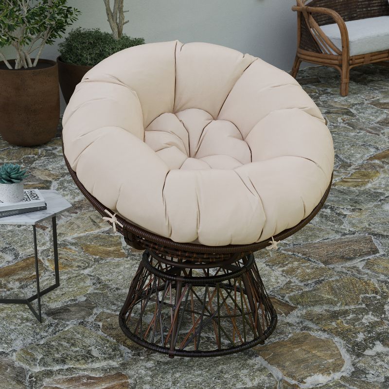 Merrick Lane Papasan Style Woven Wicker Swivel Patio Chair with Removable All-Weather Cushion, 4 of 14