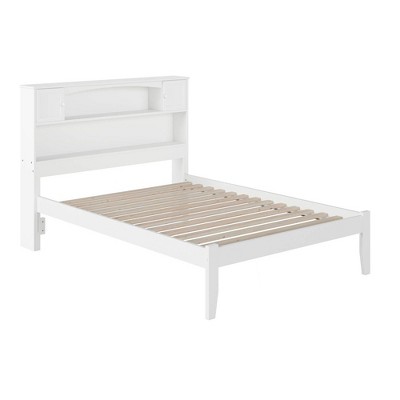Newport Full Double Platform Bed with Bookcase Headboard and Storage Drawers in White