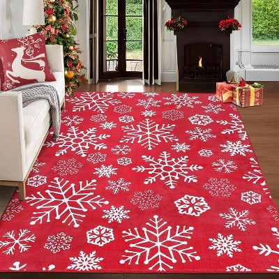 Christmas Door Mat Snowflake Welcome Rug, Washable Non-Slip Bathroom Mat, Festive Indoor Front Door Carpet for Bedroom, Entryway, or Kitchen