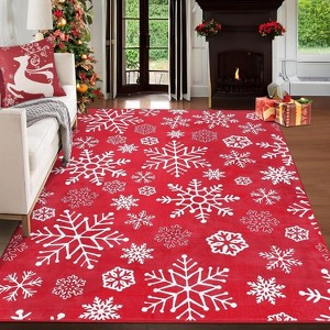 Christmas Door Mat Snowflake Welcome Rug, Washable Non-Slip Bathroom Mat, Festive Indoor Front Door Carpet for Bedroom, Entryway, or Kitchen - 1 of 4