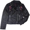 Yoki Big Girls' Floral Embroidered Design PU Faux Leather Jackets - 2 of 4